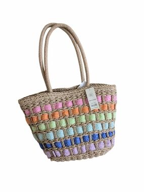 No Boundaries Rainbow Woven Straw Beach Tote Bag - NWT (Flawed)